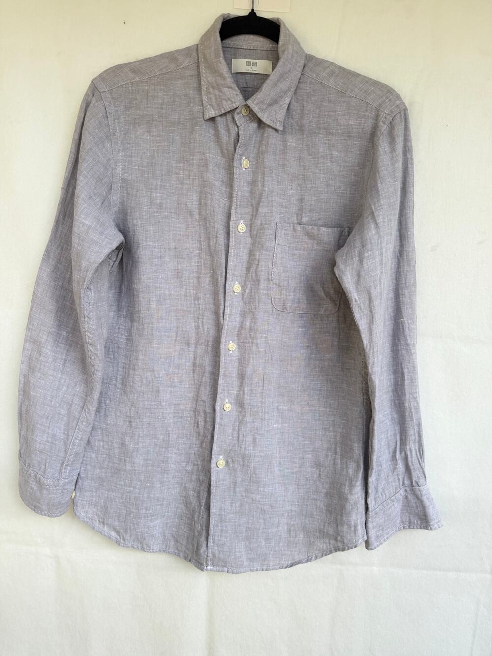 Uniqlo 100% Linen Long Sleeve Button Down Shirt Gray Small